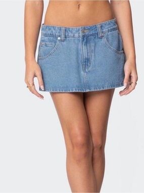 Edikted Blue Denim Mini Skirt